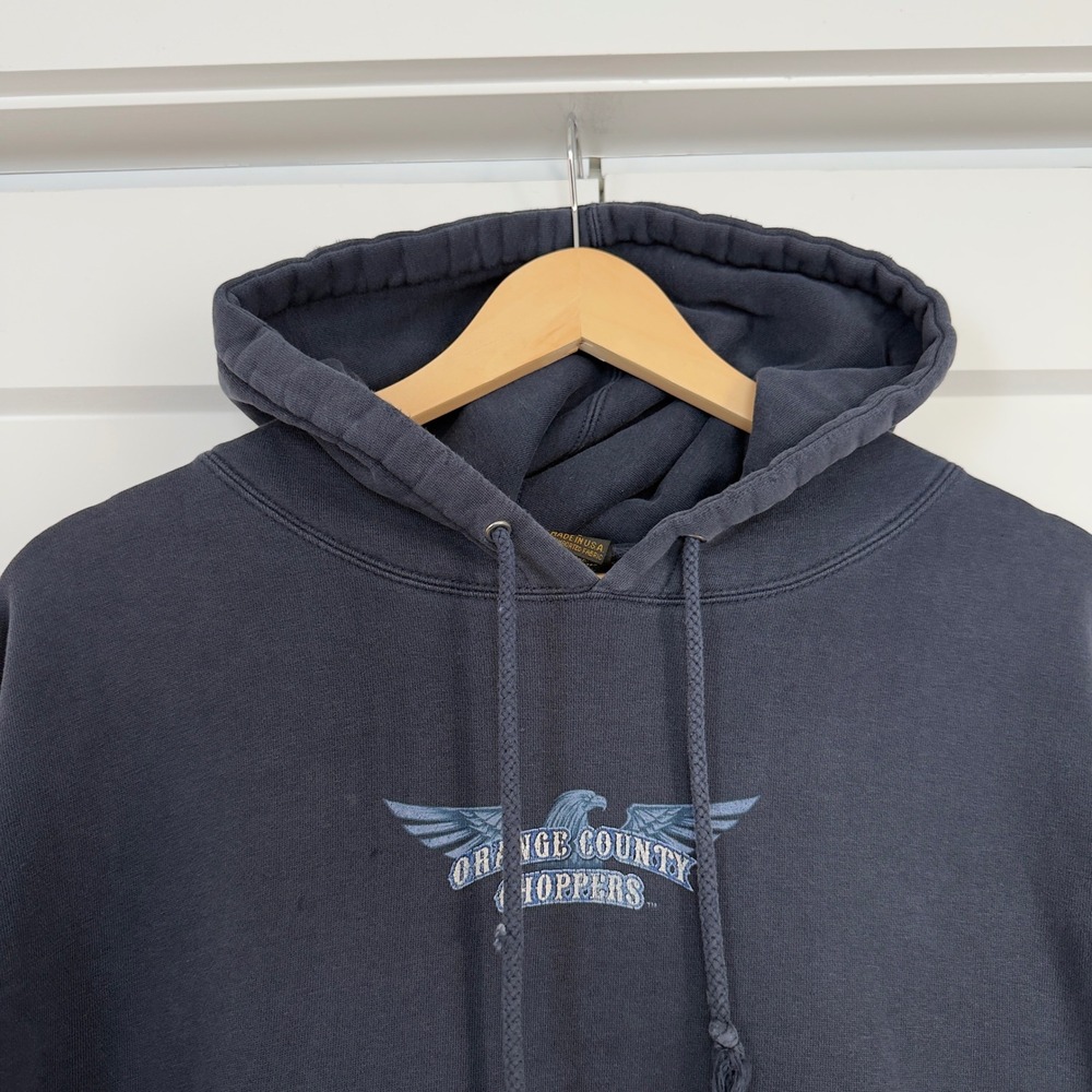 Mens Orange County‎ Choppers Hoodie Size L Faded Black Distressed Biker 90s